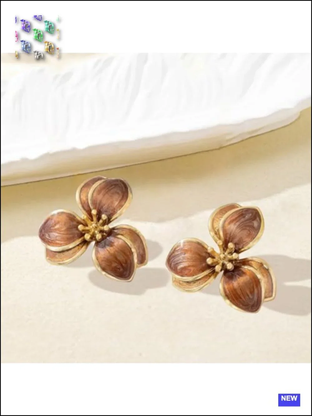 Gold Tone Enamel Floral Stud Earrings Statement Geometric Boho Jewelry